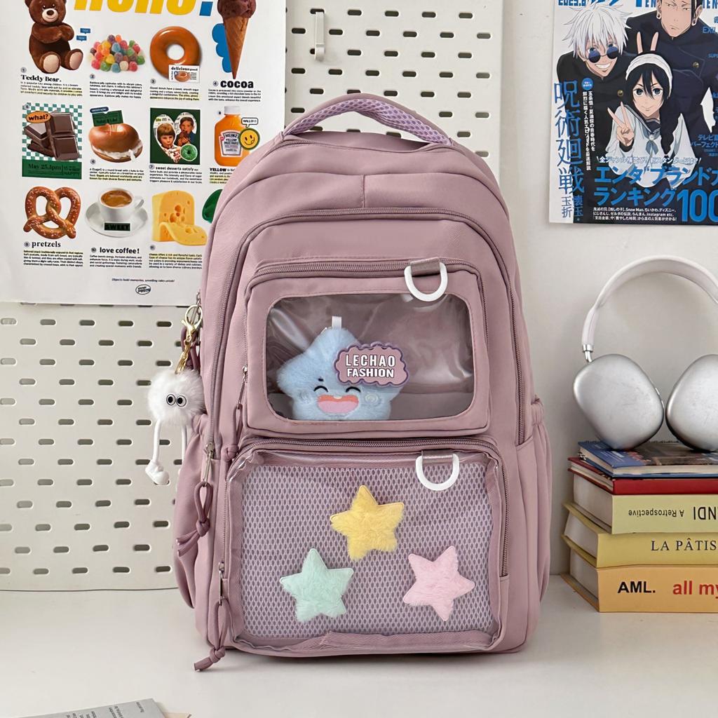 Schoolbag High Value Fresh Transparent Cute Girl Backpack Junior High School College Student Schoolbag Casual Versatile Travel Backpack