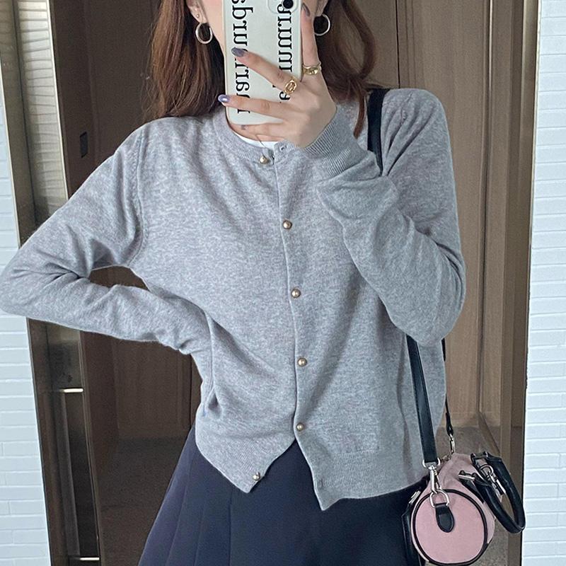 Autumn Fashion Solid O-neck Knitted Cardigan For Women Winter Long Sleeve Casual Cardigans Sweater Coats Ladies Slim Fit Vintage Kniwears Jacket 31063