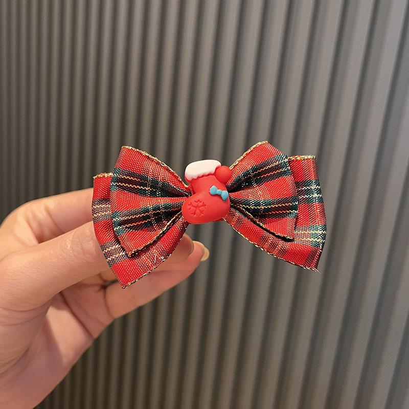 Korean Style Cartoon Christmas Hair Clips for Girls – Red Baby Bow and Bangs Accessories