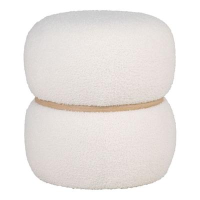 White and Round Pouf In Bouclé Polyester Ø 38 X 41 Cm