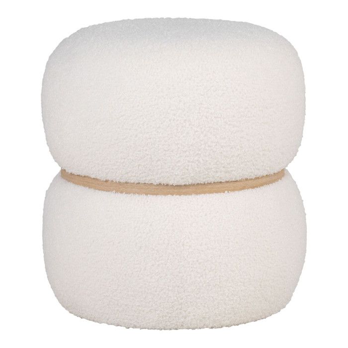 Pouf blanc et rond en polyester bouclé Ø 38 x 41 cm