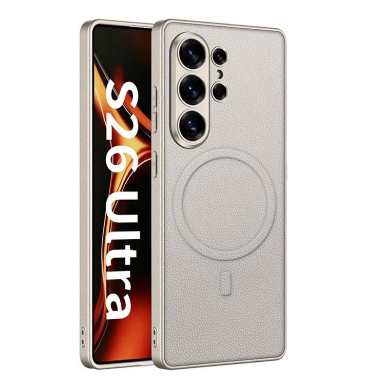 GKK Metal Paint Skin Feel Leather Magnetic Phone Case For Samsung Galaxy S26 Ultra 5G серый