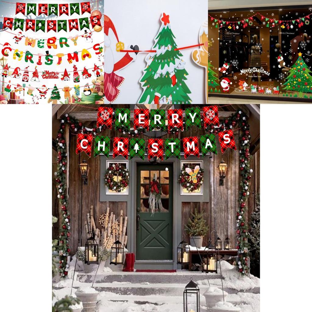 Colorful Christmas Banner Flag Decor Featuring Santa And Elk For Festive Home Ornaments