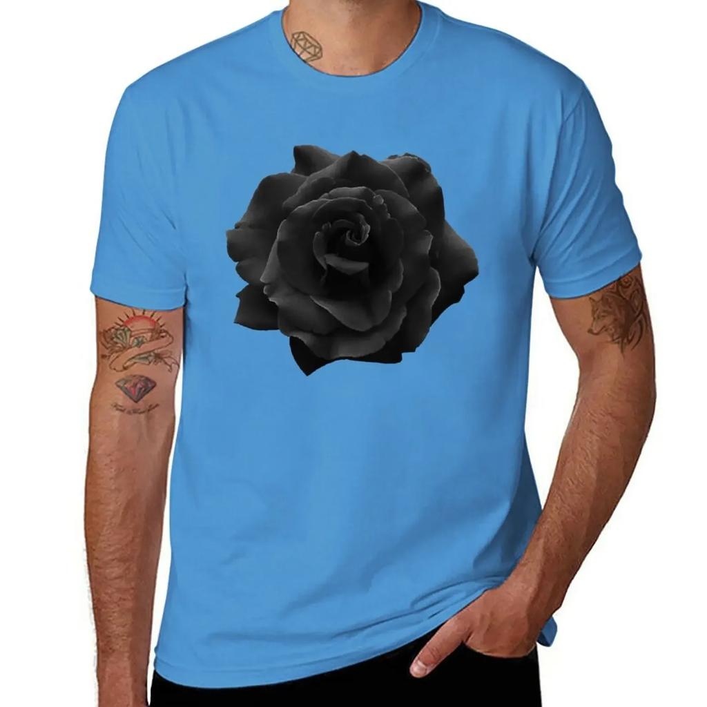 Single Large High Resolution Black Rose. T-Shirt tees new edition plain black t shirts men