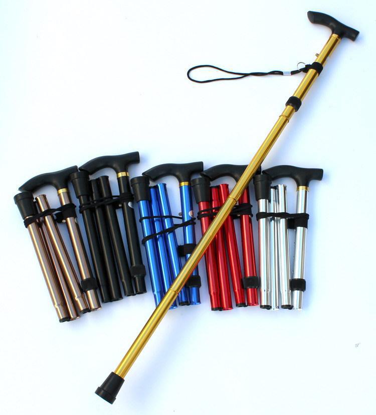 Adjustable Aluminum Alloy Folding Climbing Cane: Non-Slip, Reinforced, Telescopic, 5-Section Design for Elderly Use.