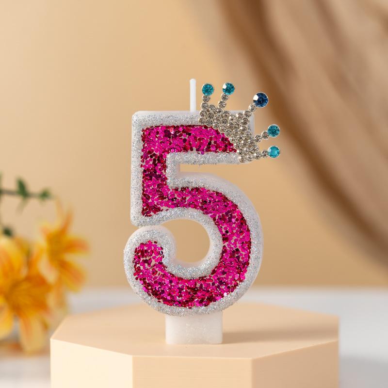 High-end Creative Rose Red Gemstone Crown Number Birthday Candle Cake Party Atmosphere Decoration