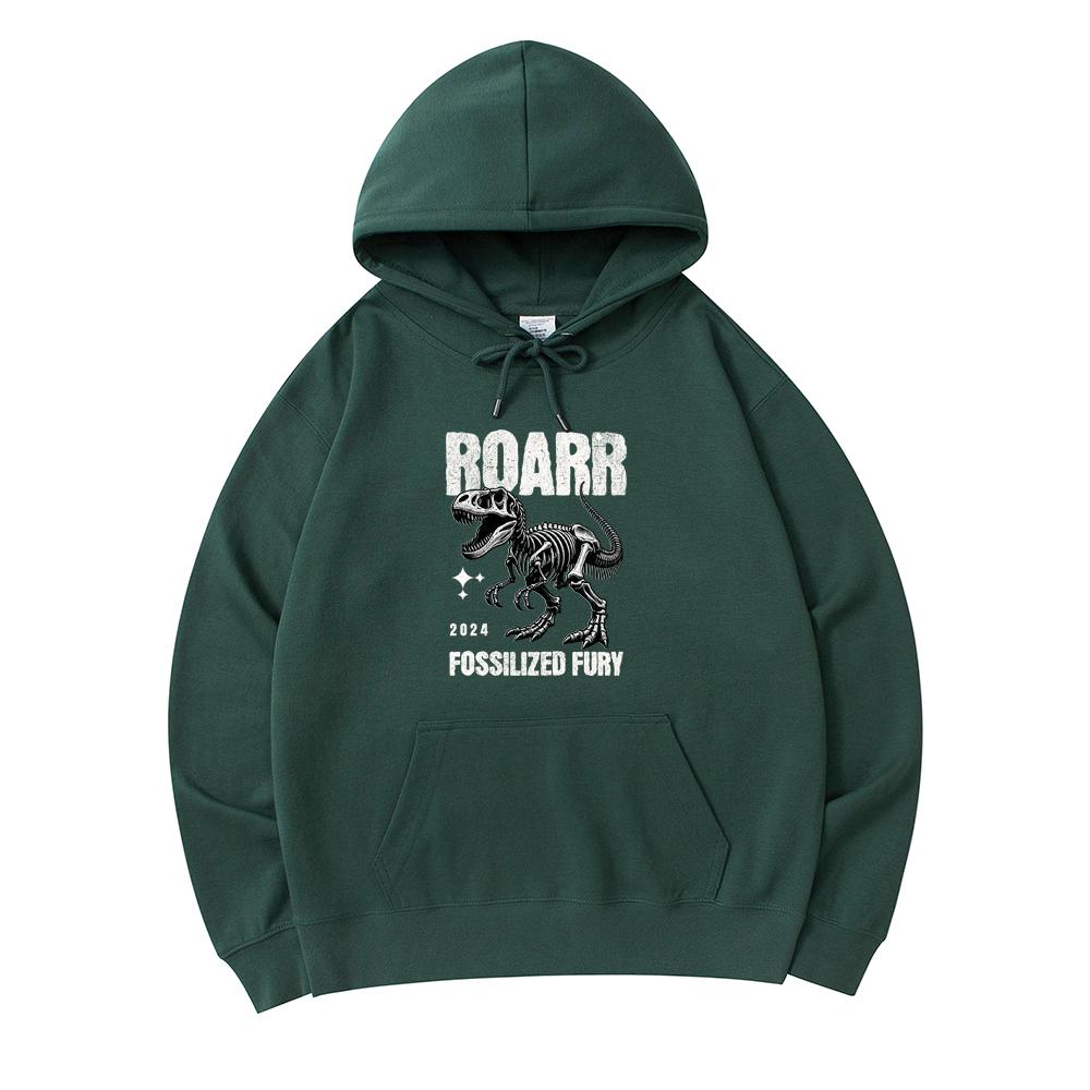 

300 GSM Men s Cotton Hoodies Tyrannosaurus rex Skeleton Print Premium Cotton Sweatshirt XS армия зеленый
