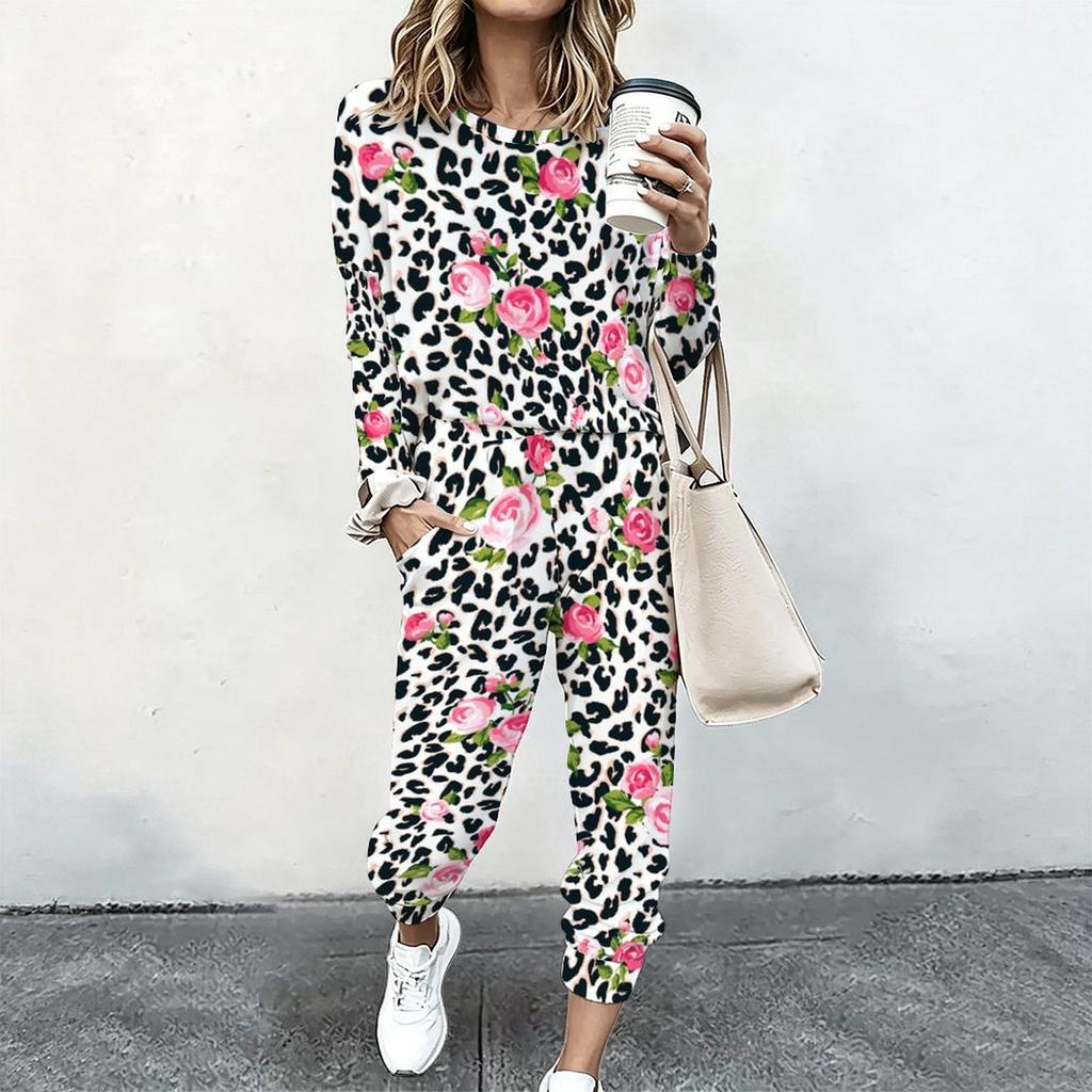 Female Long Sleeve Loose Tunic And High Waist Straight Trousers Two Piece Everyday Cozy Wear