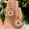 Natural White Daisy Pressed Earring Boho Statement Pressed Flower Earrings Cute Daisy Earring Fashion Boho Party Jewelry