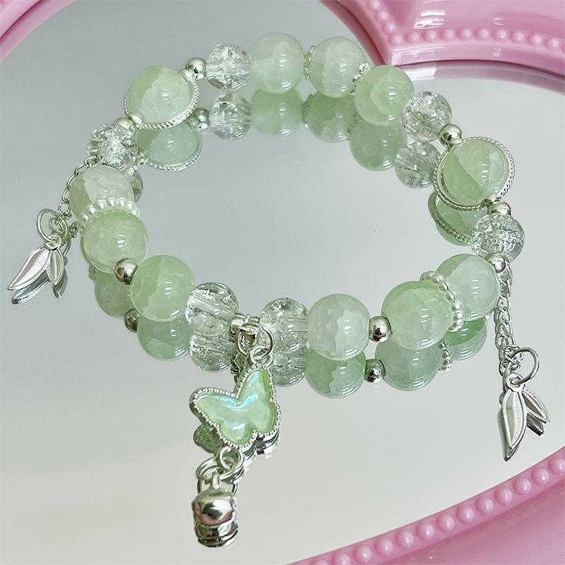 Koreanische Rosa Blumen Schmetterling Anhänger Perlenarmband für Frauen Süße Perlen Kettenarmbänder Freundin Schmuck Geschenke