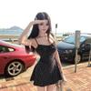 Navy Blue Floral Suspender Dress 2026 Summer Beautiful Small Skirt Small Man Pinching Waist and Buttocks Short Skirt Set
