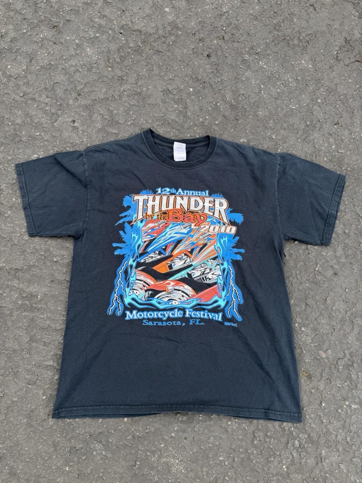 Y2K Motorcycle Biker Flames Sarasota Florida Mens Shirt Black Size Large Unisex T-Shirt XL