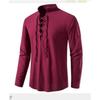 Men's New Men's Cotton and Linen Henley Shirt Long Sleeve Hippie Casual Beach Stand-Up Collar Shirt