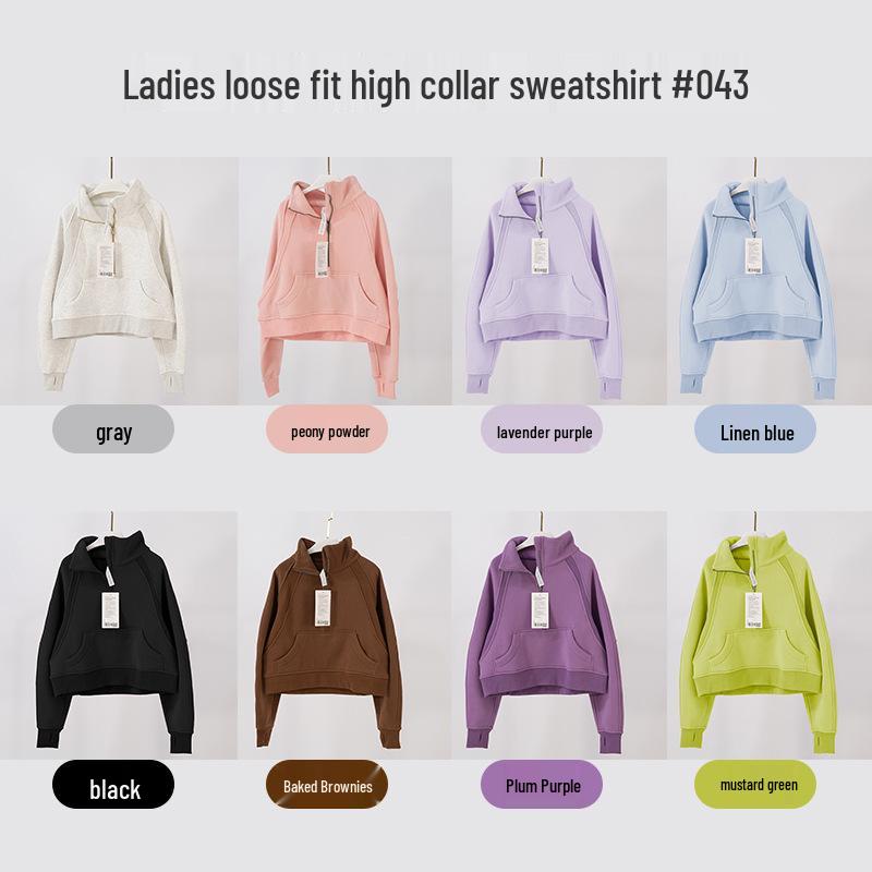 Damen Verdickter Rollkragen Pullover mit halbem Reißverschluss: Herbst- & Winterjacke mit lockerem Schnitt zum Joggen, für Fitness, Yoga.