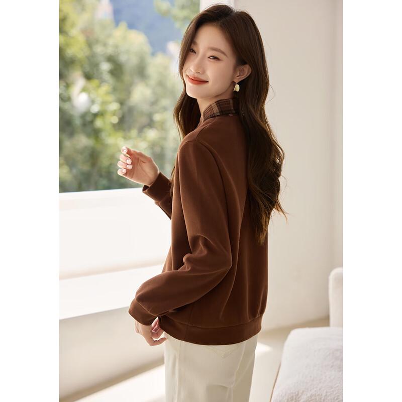 Dámská mikina s límečkem košile s kostkovaným vzorem, vzhled dvoudílného kompletu