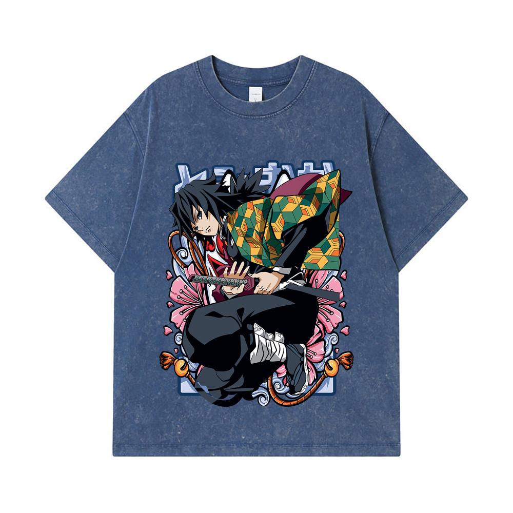 275 GSM Washed T-shirts 100% Cotton Demon Slayer V74 Tomioka Print Unisex Heavy Cotton T Shirt