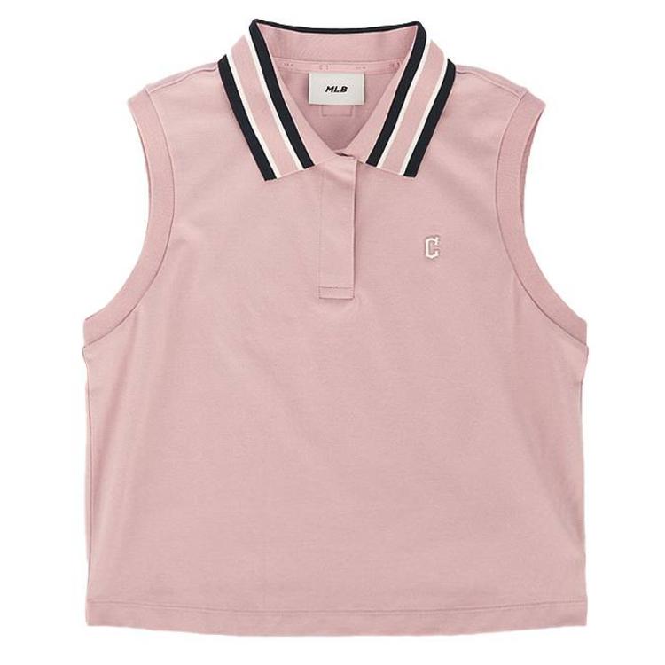 MLB Cleveland Indians SS26 Slim Fit Ärmelloses Gestreiftes Polohemd Damen Oberteile 3FPQB0363-45PKL S gray