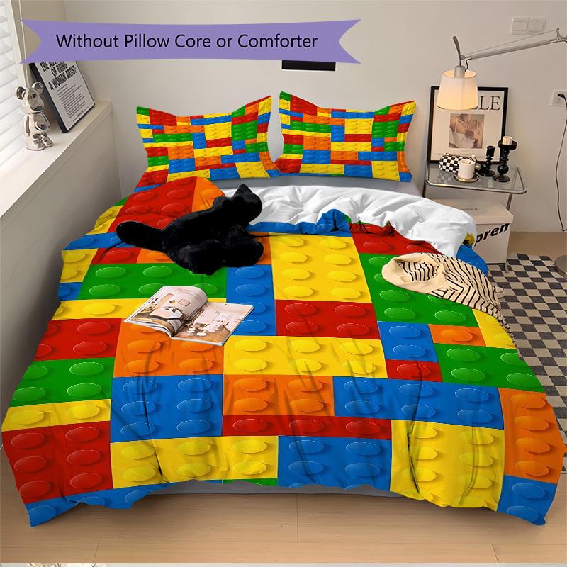 3-delige beddengoedset Bouwsteen legpuzzel Bevat 1 Dekbed + 2 Kussenslopen, Zonder Kussenvullingen, Zacht Comfortabel, Lichtgewicht Br