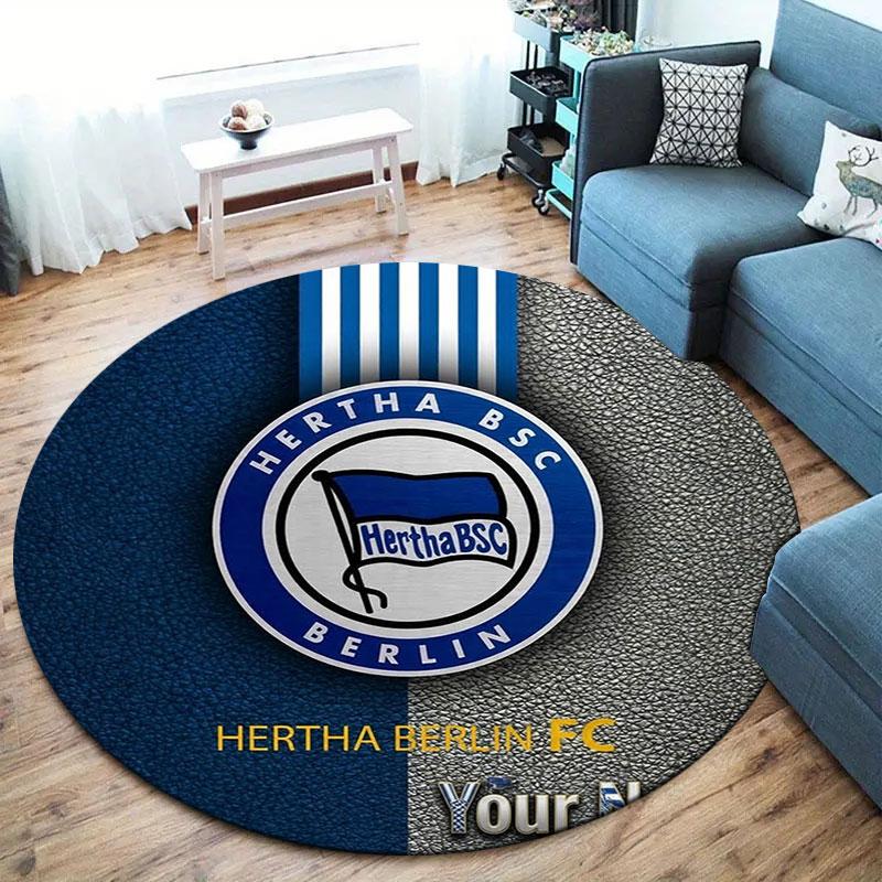 Hertha BSC Custom Name Round Area Rug,Carpet Rug for Living Room Bedroom Sofa Playroom Decor,Non-slip Floor Mat