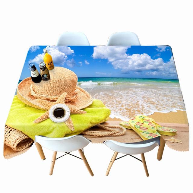 Starfish Seascape Pattern Sunny Beach Tablecloth Thicken Cotton Rectangular Round Table Cloth For Wedding Picnic Party