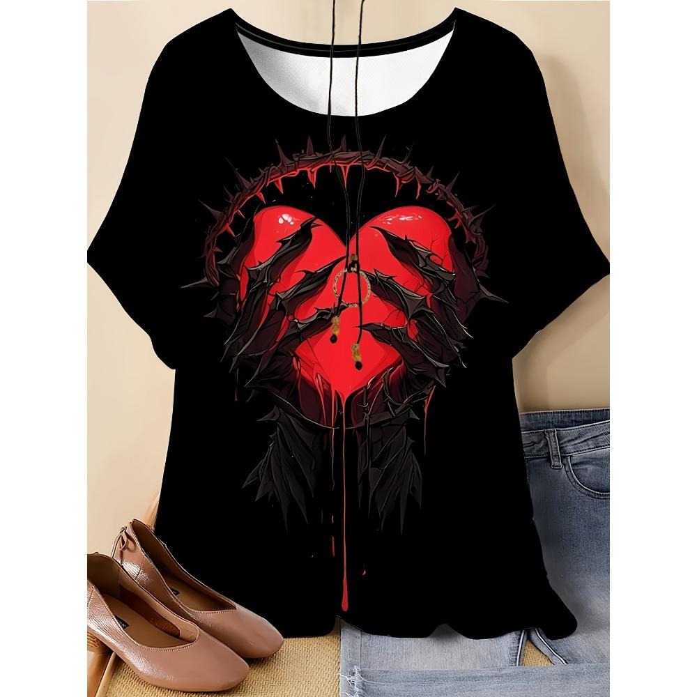 Summer Women’s Casual Fashion 3D Printed T-shirt Loose Breathable Plus-size Casual Sports Versatile Crew Neck Short-sleeve T-shirt