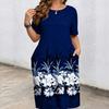 Spring and summer, new European and American women's clothing large size full body plant flower printing, elegant round neck short-sleeved dress women