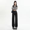 Women's High Rise Straight Leg Jeans Loose Fit Thick Fleece Lined Wide Leg Denim Pants Elegant Commuter Winter Trousers