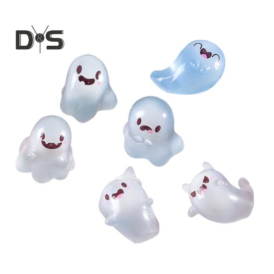 6Pcs Luminous Mini Resin Ghost Figurines Glowing Halloween Ornaments Small Ghost Micro Miniature Statue for Outdoor House Landscape Party