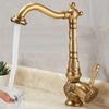 Antique Brass Basin Faucet Single Handle Mixer Tap Carving Design Rotatable Spout for Bathroom Vessel Sink