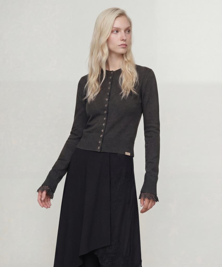 NORMOR Slim Cropped Cardigan Charcoal