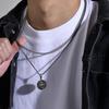 Men Retro Silver Color Seeker Compass Necklaces, Rock Punk Vintage Metal Stainless Steel Round Coin Pendant Collar Gift Jewelry
