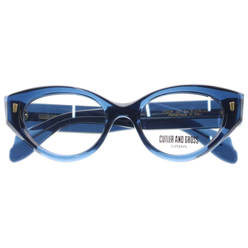 Used CUTLER AND GROSS CGOP 1417 04 Fox Frame Clear Sunglasses Glasses Blue