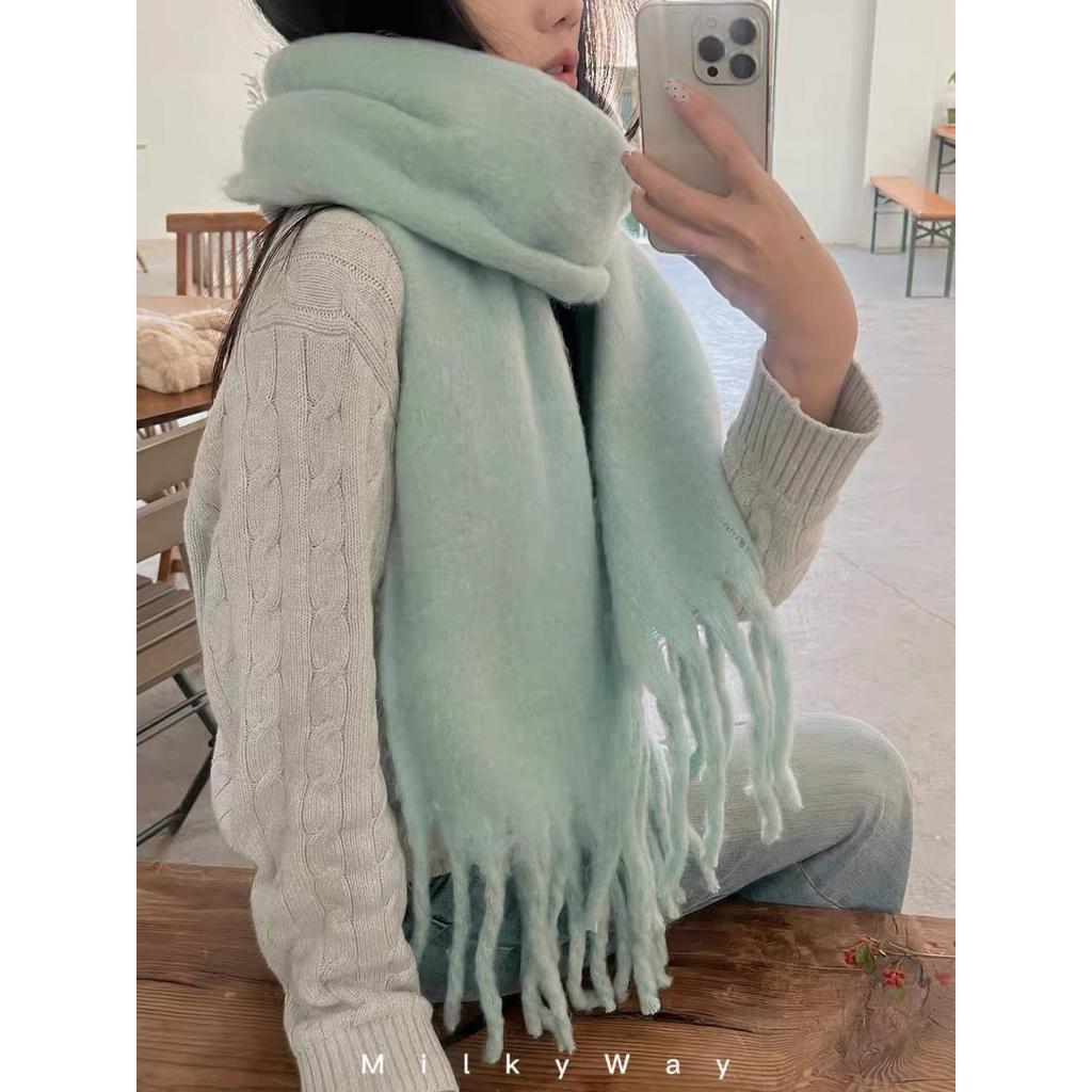 Women's Winter Plush Long Scarf with Tassel - Soft Warm Thick, Warm and Windproof Scarf, Multi Functional Scarf for Daily Outing