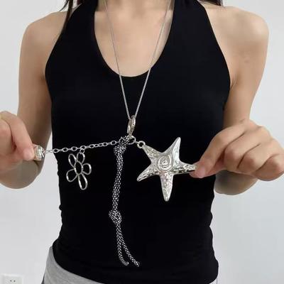 Silver Starfish Long Neck Necklace Women's 1111 New High-end Sweet and Cool Collarbone Chain Temperament Versatile Accessories Tide