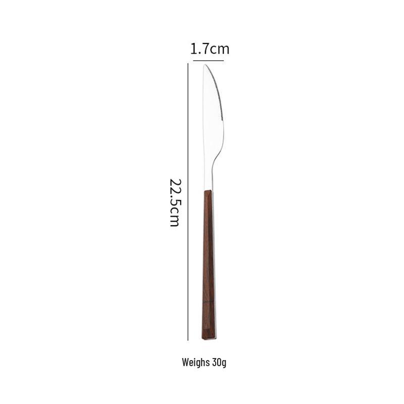 Korean Style 430 Stainless Steel Tableware Set with Imitation Wood Grain Handles: Includes Knife, Fork, Spoon, and Chopsticks
