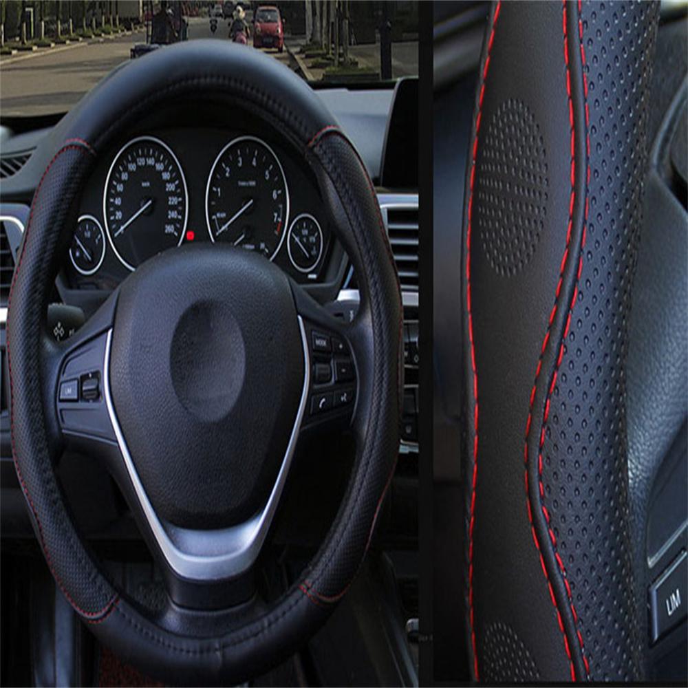 Langlebige PU-Leder Auto Lenkradabdeckung Zierleiste Rutschfester Schutz 37cm-38cm