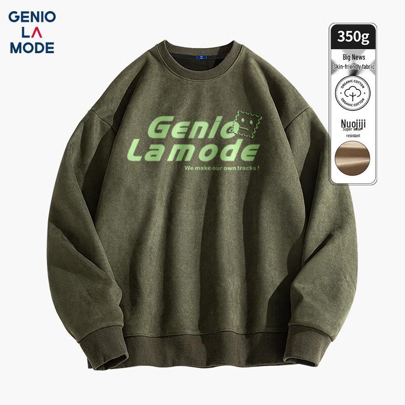 GENIOLAMODE Men's Suede Fleece Letter Print Sweatshirt