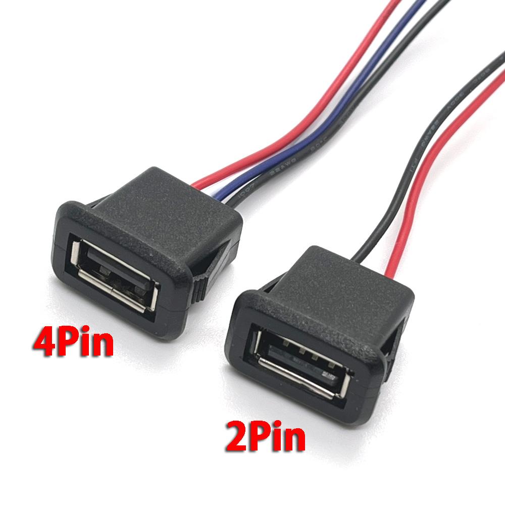1pc 2/4 Wire USB 2.0 Female Power Jack 2Pin 4Pin Charging Port Connector with PH2.0 Cable Electric Terminals USB Charger Socket