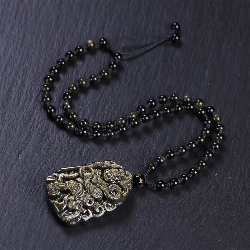 Nezha Gold Obsidian Pendant: Mighty Third Prince & Great General