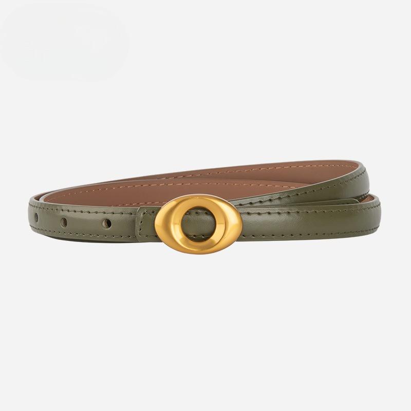 French Simple Oval Button Genuine Leather Belt for Women with Versatile Dress Trouser Leather Decorative Belt for Women