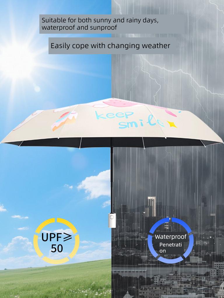 Cute Cartoon Children's Umbrella for Boys and Girls, Suitable for School Use, Uv Protection, Dual-Purpose for Sunny and Rainy Weather, Fully