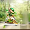 Acrylic Leprechaun Statue with Clover & Golden Pot - Bohemian Style Daytime Decoration - Light-Catching Base - Ideal for Home, Office, Living Room 