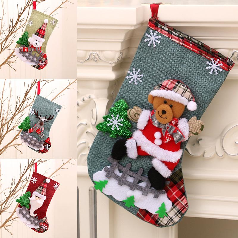 Christmas Stocking Candy Gift Bag Snowman Santa Elk Bear Socks Xmas Tree Decoration Happy New Year Party Home Navidad Decor