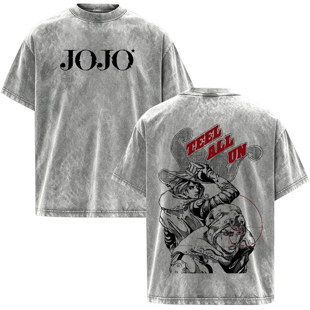 Anime JoJo Bizarre Adventure STEEL BALL RUN Johnny Joestar Magliette Vintage Lavate Uomo Donna Manica Corta Oversize Magliette