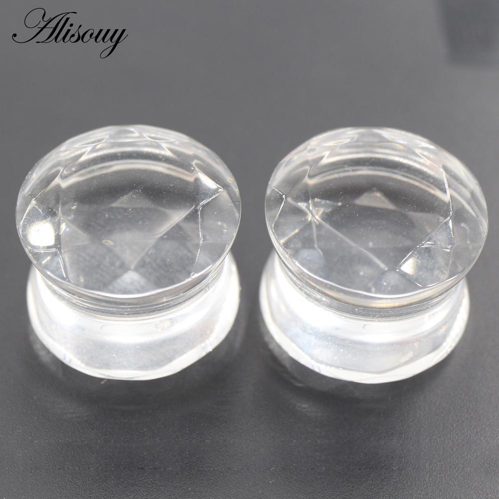 Alisouy 2PCS 6-19mm Schwarz Glas Rhombus Abschnitt Runde Ohr Tunnel Plugs Expander Keil Messgeräte Ohrring piercing Körper Schmuck