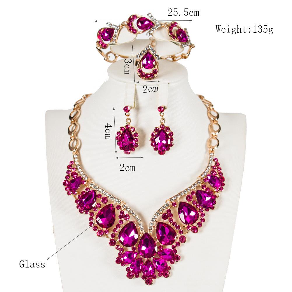Four-Piece Jewelry Set, Fashion Gemstone Necklace, Earrings Set, Women'S Collarbone Chain, Dress, Banquet Accessories.