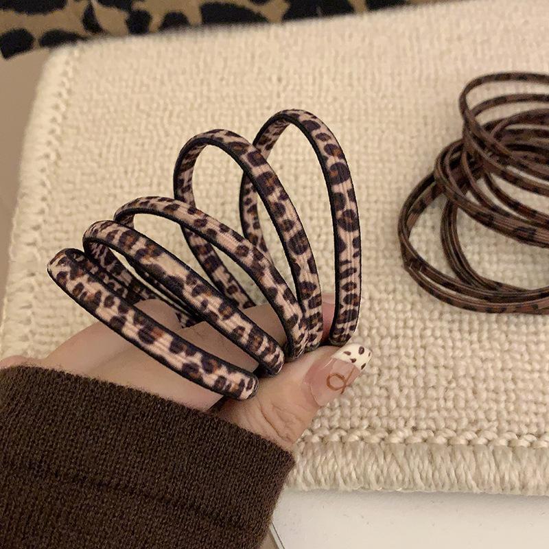 5 Stück Koreanischer Stil Vintage Leopardenmuster Haarbänder Hohe Elastizität Tägliche Basis Pferdeschwanz Gummibänder Haargummis Seile Mädchen Kopfschmuck