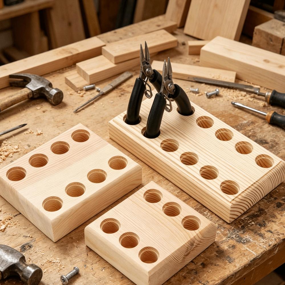 Wooden Tool Holder Non Slip Multi-slots Wood Stand Keep Neat Pliers Storage Holder Craft Tool
