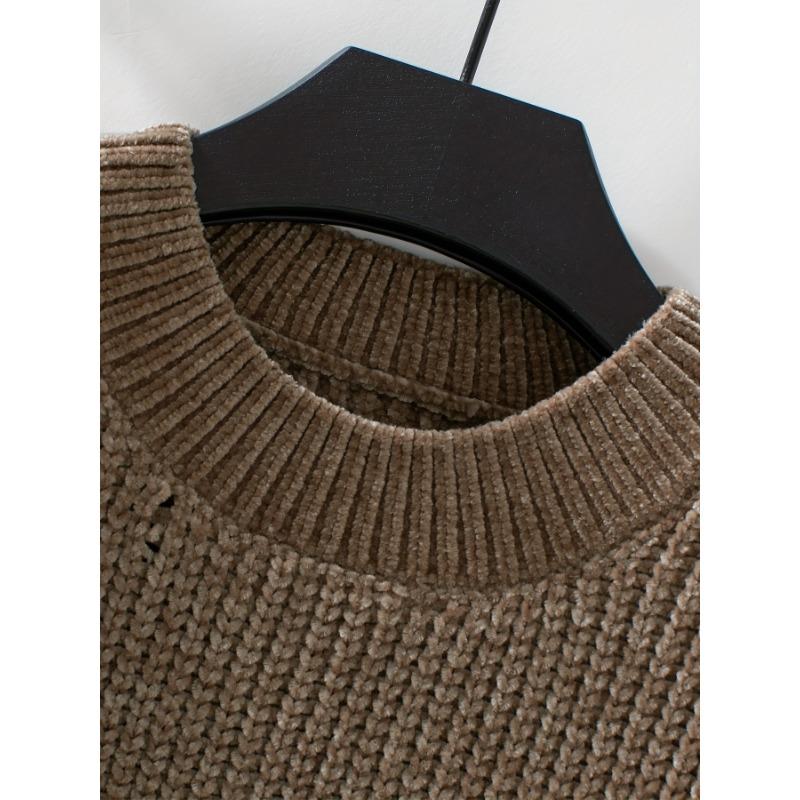 Suéter Liso de Cuello Redondo con Lazo, Suéter Casual de Manga Larga para Otoño e Invierno, Ropa de Mujer