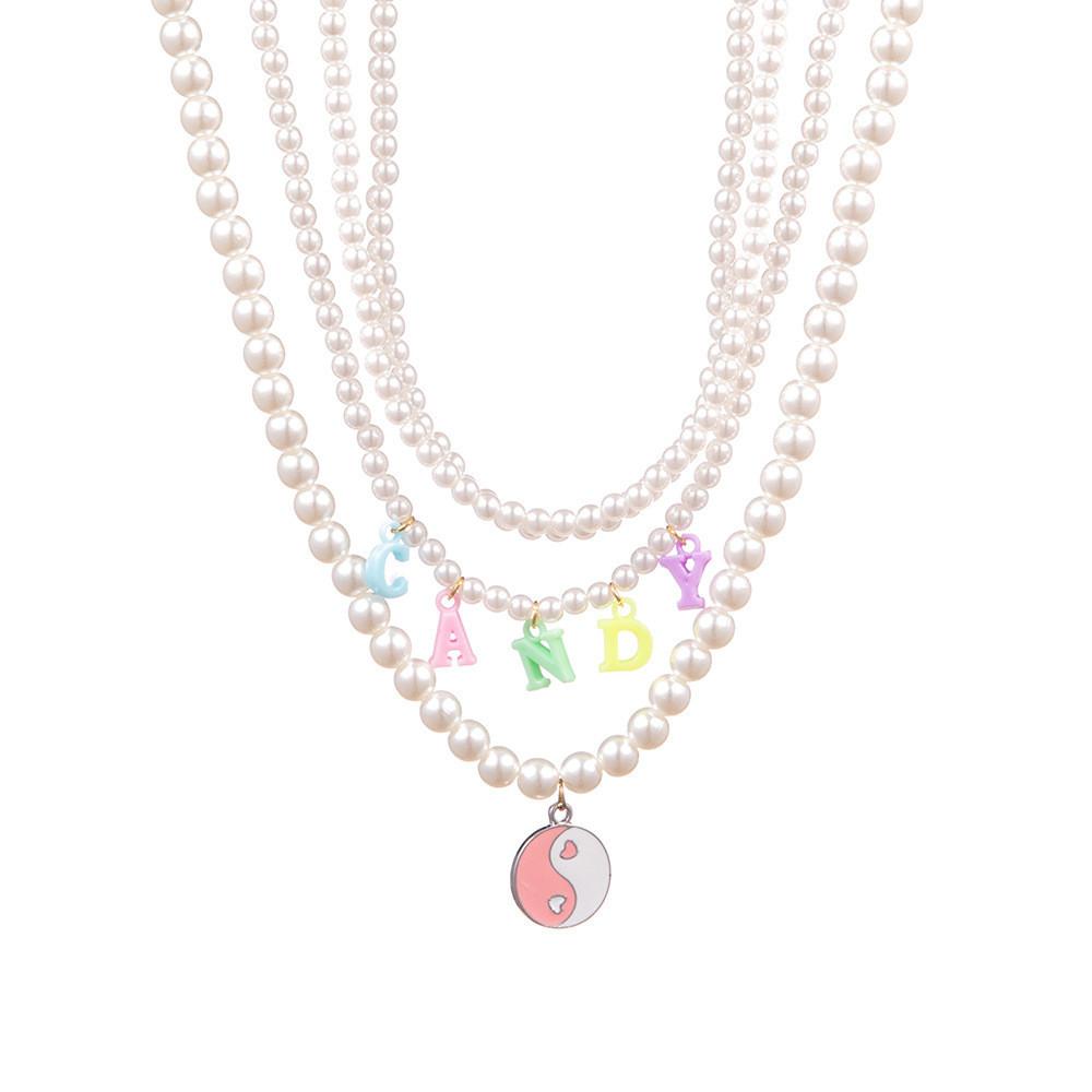 

Fashionable Multi-layer Acrylic Letter Heart Pearl Necklace For Trendy Women In Stylish Design Pink Taiji
